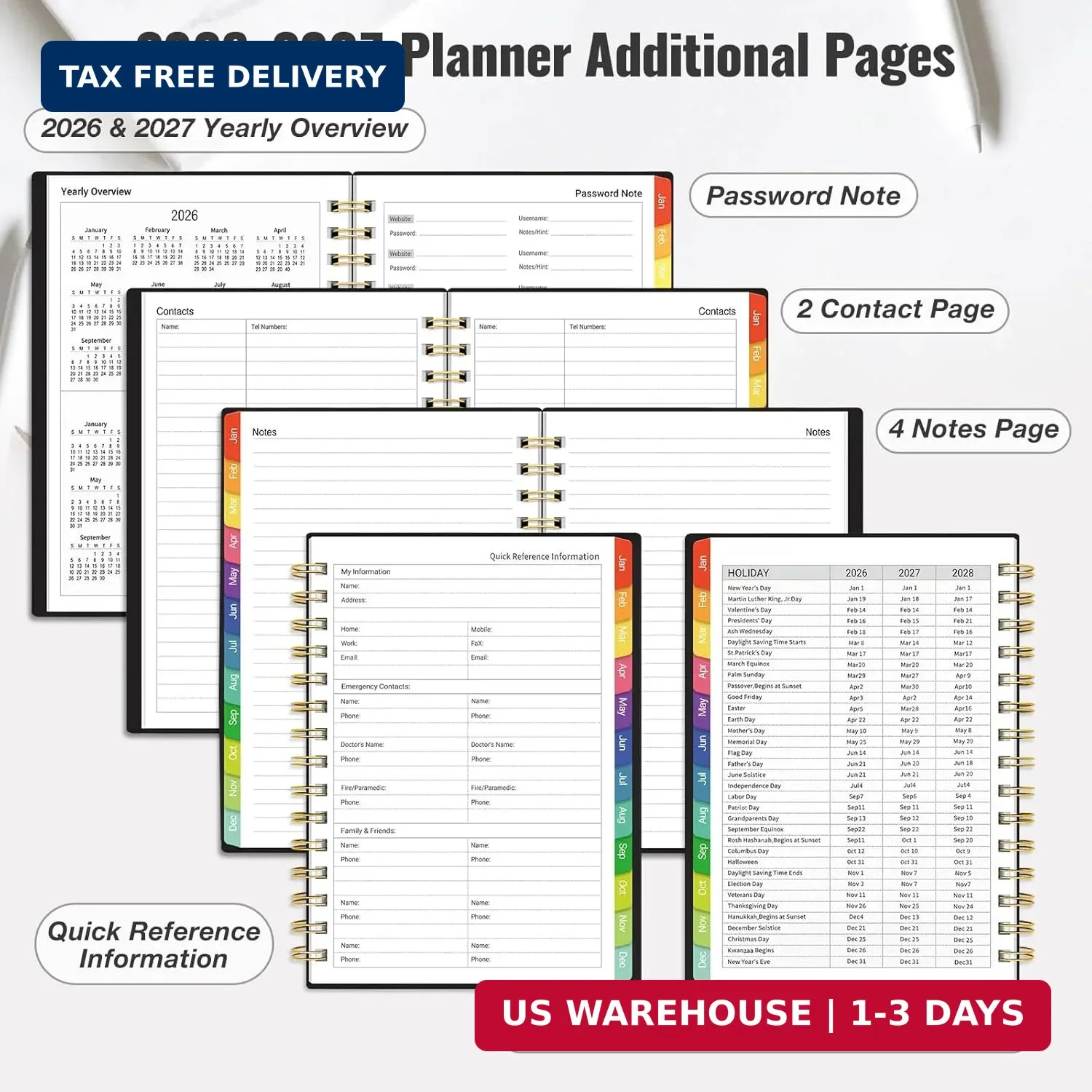 Daily Planner 2026-2027, 18 Month Planner with Tabs, January 2026 – June 2027 W