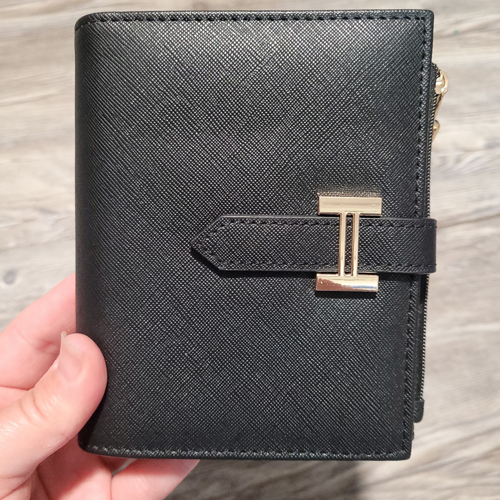 Black BiFold A7 Binder Wallet 15mm Gold Rings with Large Back Pocket
