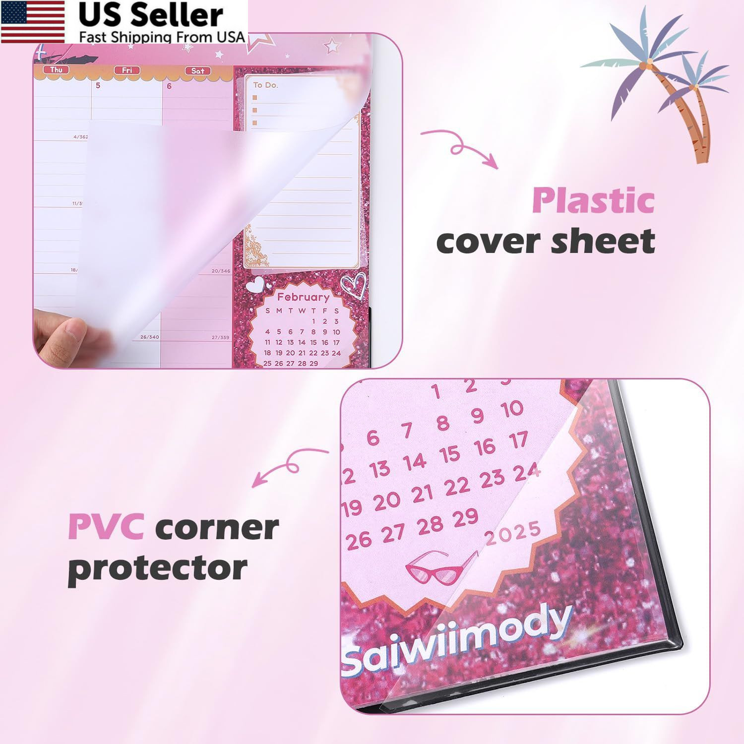 Desk Calendar 2026 with Clear Waterproof Cover 17 x 12 17 x 12 inch, Pink
