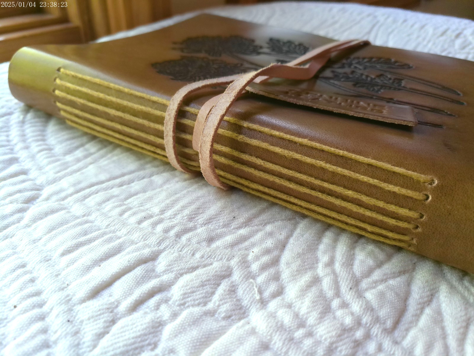 GENUINE LEATHER HANDMADE 144 LINED PAGES INDIA EMBOSSED FLOWERS SADDLE TAN #3
