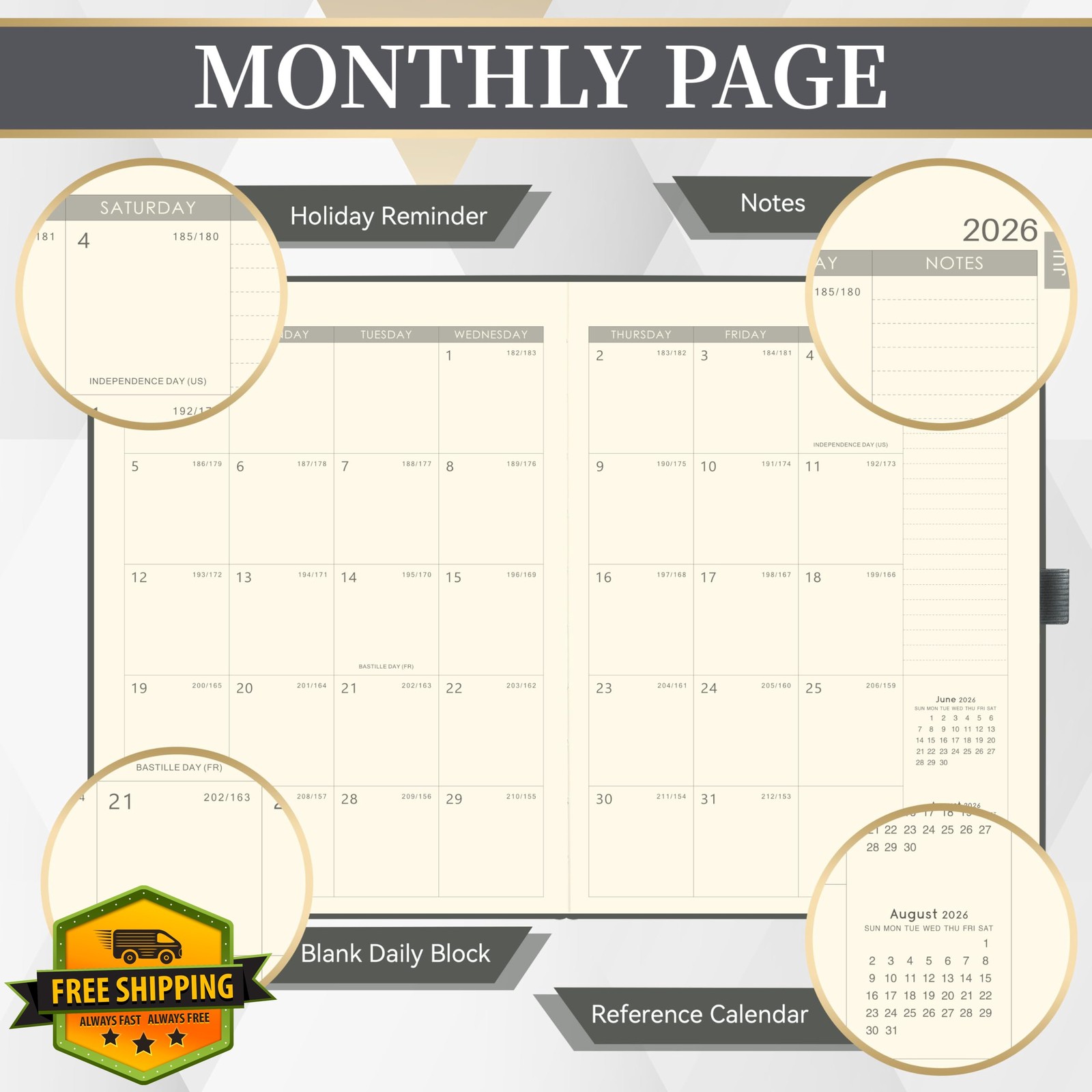 Vondafe 2026-27 Planner Grey Hardcover
