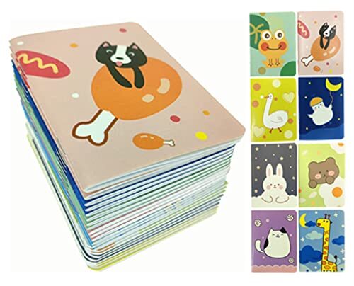 24pcs Mini Notebook,Portable Pocket Journal Steno Memo Animals (24pcs)