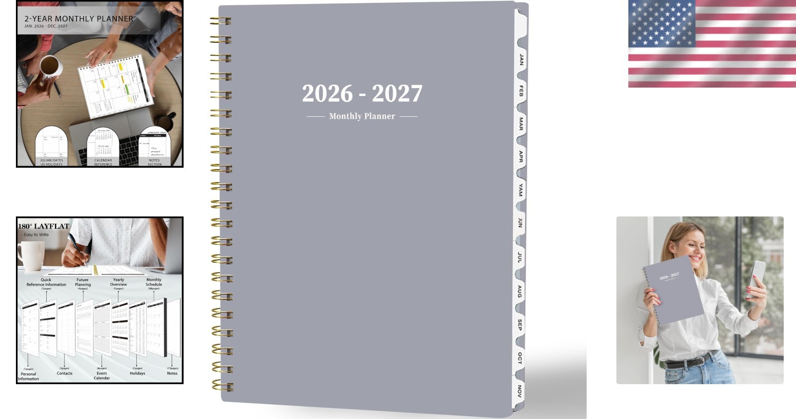 2026-2027 24- Planner with Waterproof Cover and Inner Pocket – Grey