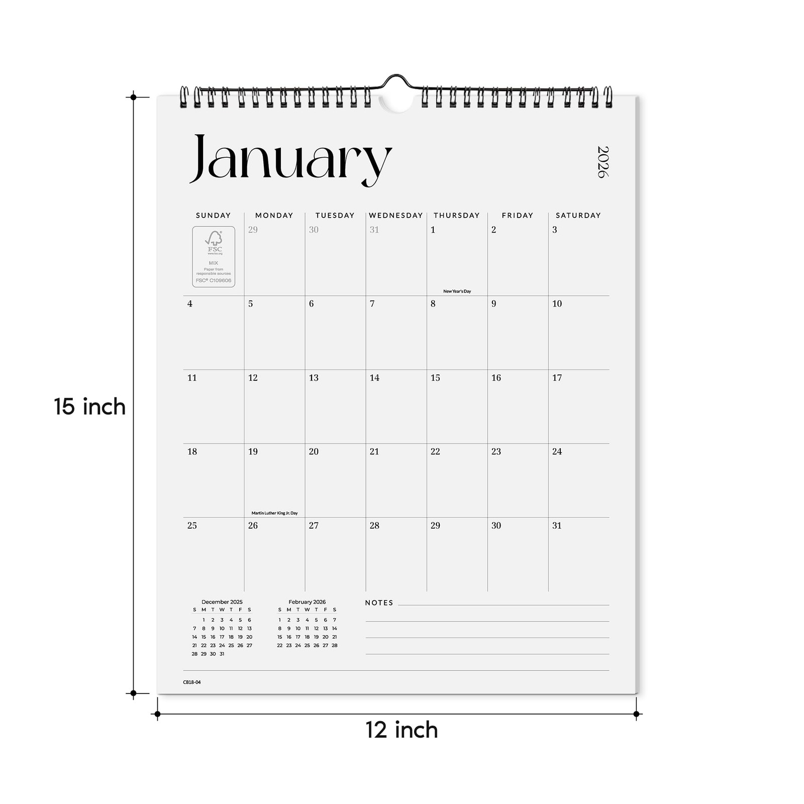 Cabbrix Wall Calendar 2026, 18 Months 15″ x 12″, Simplified