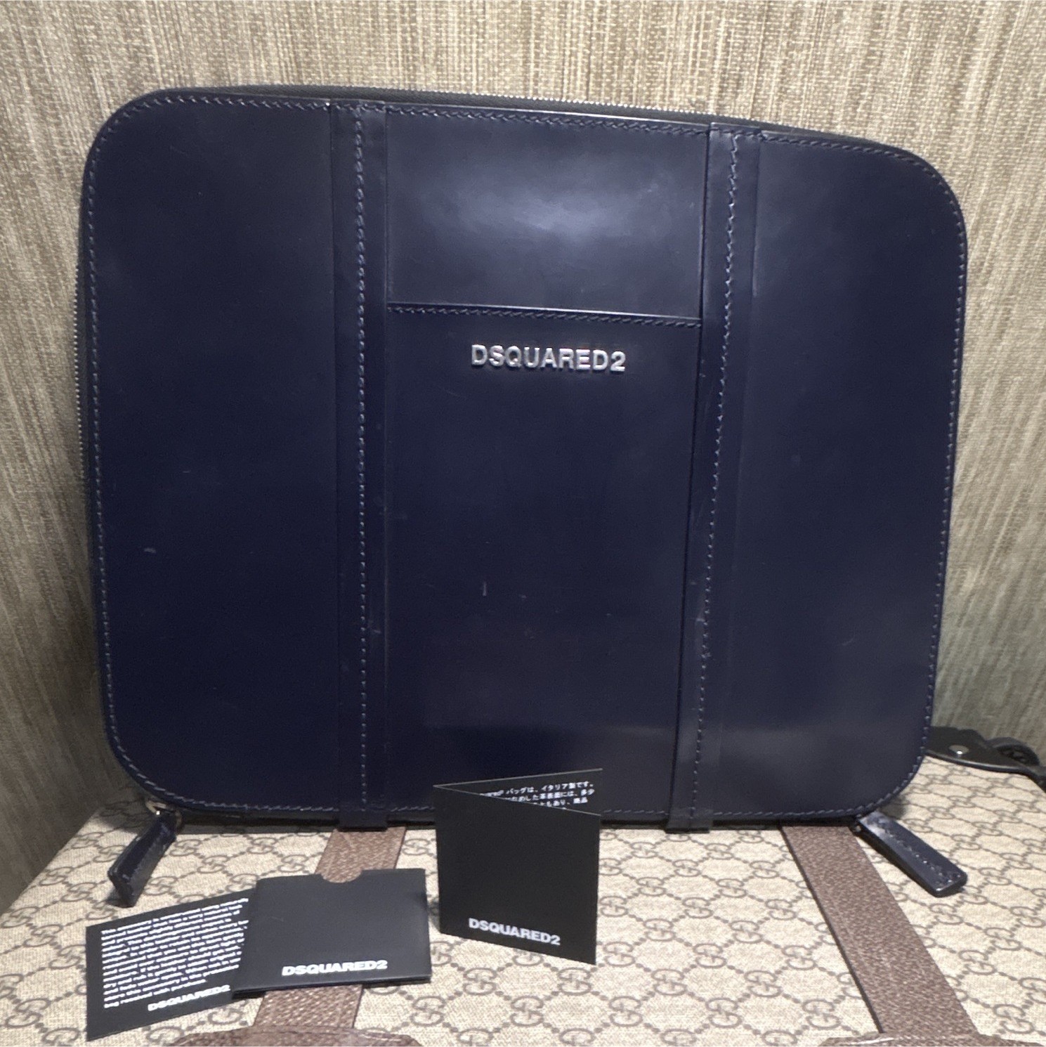 DSQUARED2 Black Zip-Around Portfolio Organizer Case with Document Pockets