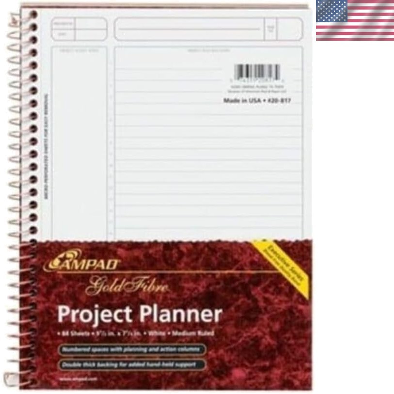 Gold Fibre Project Planner – 9.5×7.25, Assorted Covers, 84 Sheets for Easy Or…