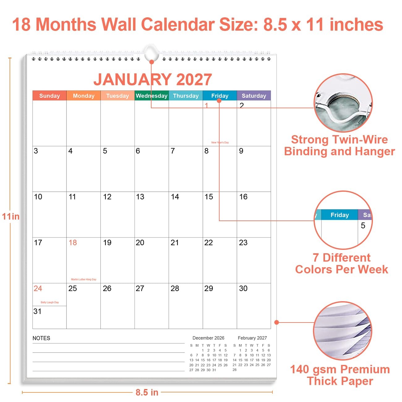 2026-2027 Calendar – Wall from July 8.5″ x 11″, Colorful