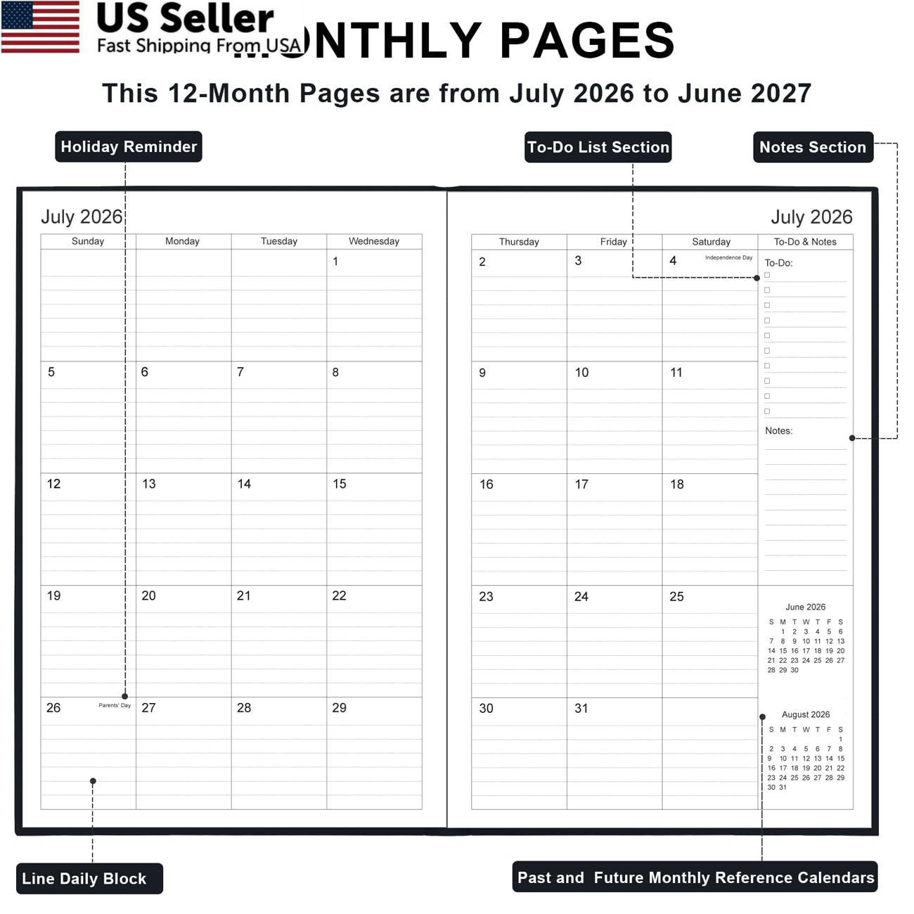 2026-2027 Planner – Weekly & Monthly from July 5.8″ x 8.4″, Black
