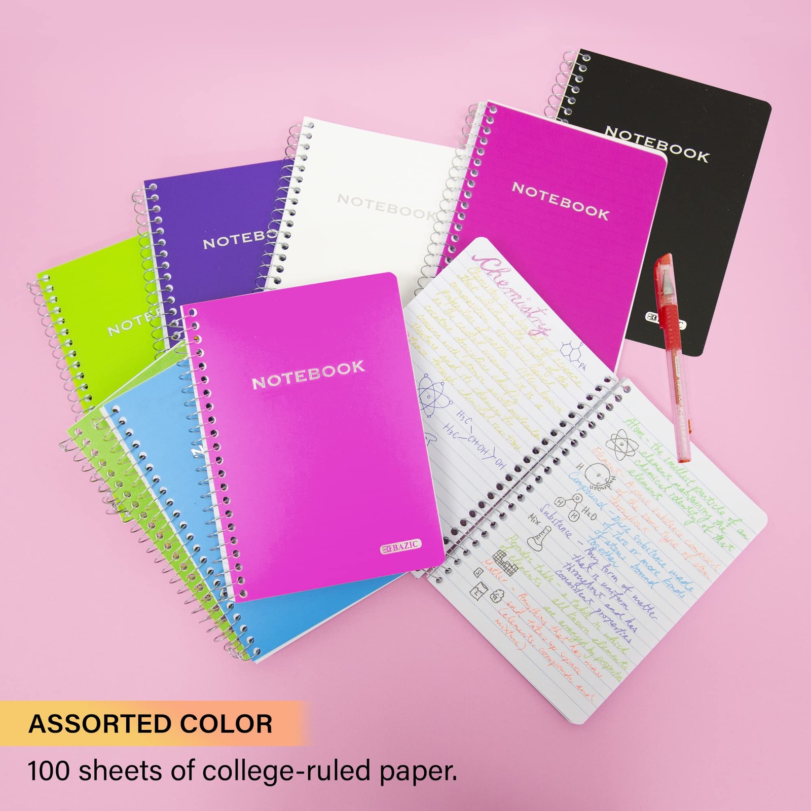 BAZIC Products 100 Count 5in x 7in 6-Pack, Assorted Colors (100 Sheets/Book)
