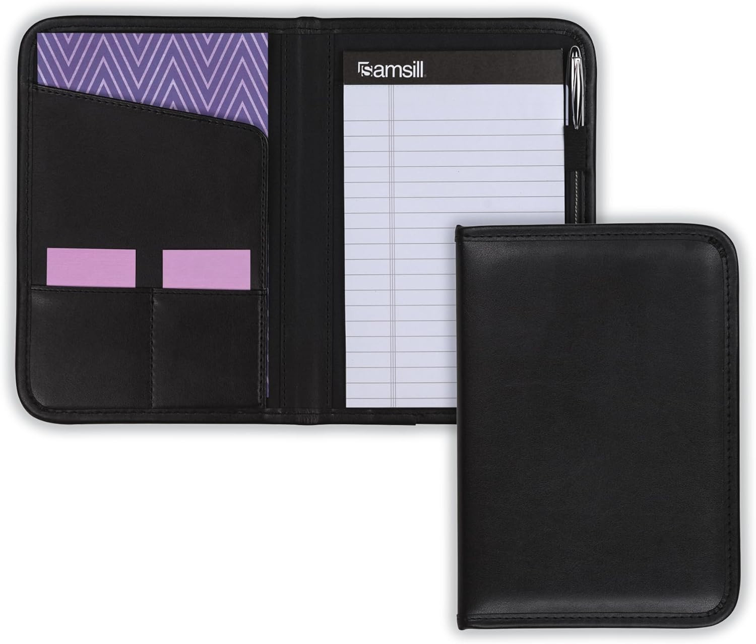 Faux-Leather Mini Padfolio 5″x8″ Writing Pad Professional Organizer Black