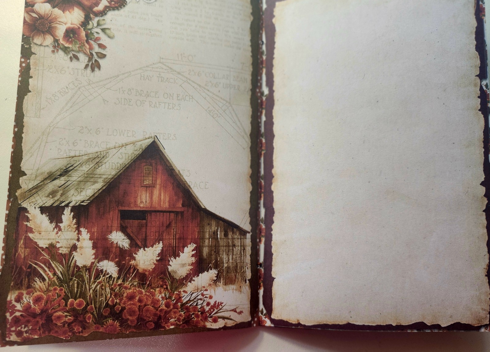 Junk Journal Booklet “FARMHOUSE FALL” Handmade Lg 8.5″x5.5″ 40pgs Autumn