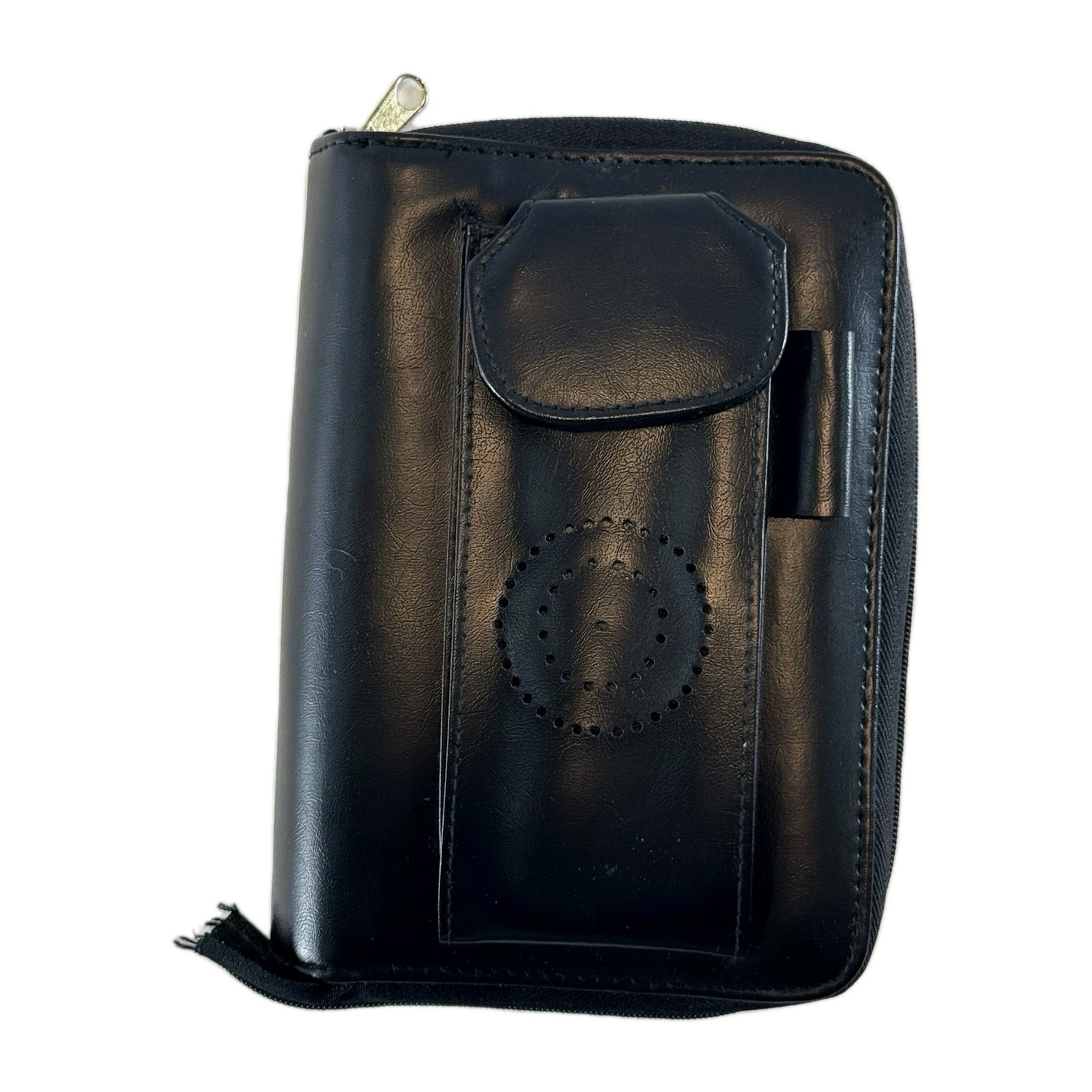 Vintage Y2K Black Faux Leather 6 Ring Planner Organizer Wallet Clutch Binder