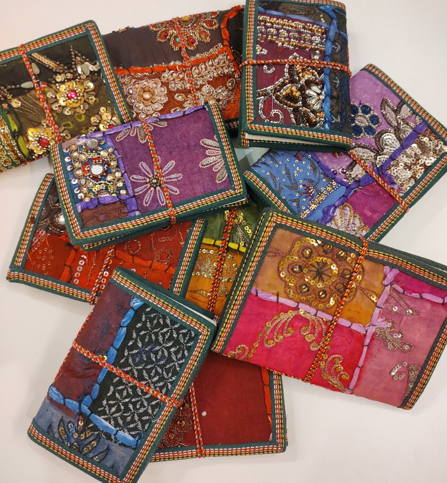 Handcrafted Single Piece Sari Fabric Bound Colorful Unlined Embroidery Journal