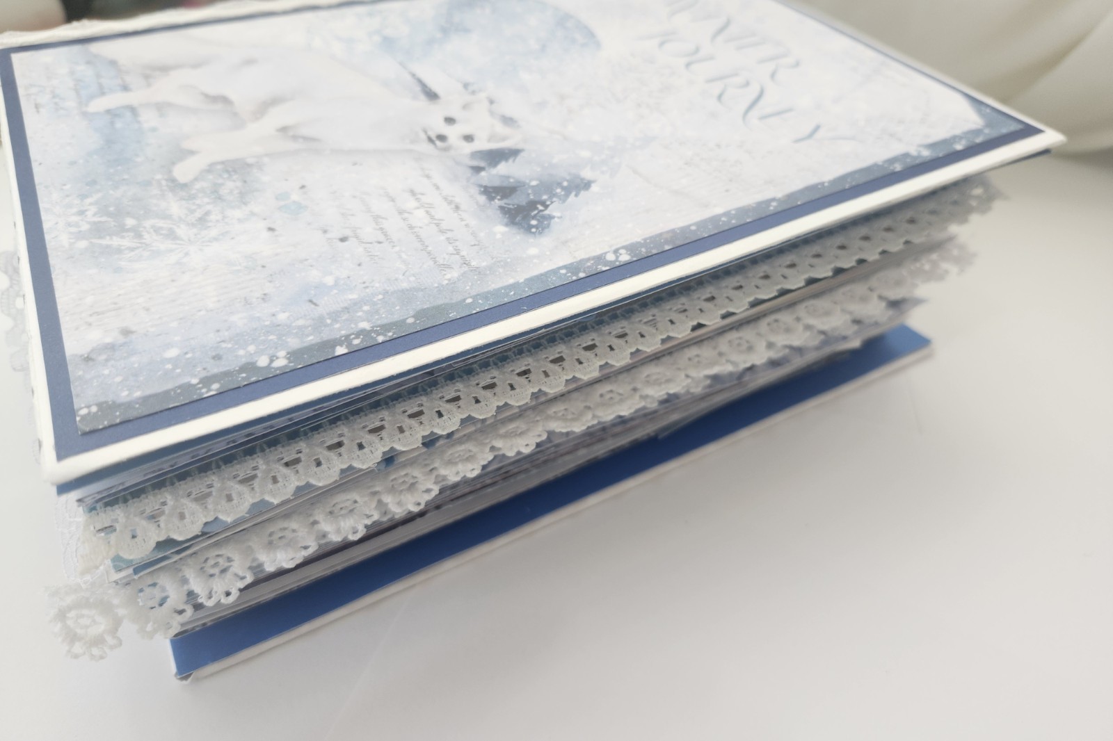 “WINTER JOURNEY” Handmade XL Journal Bejeweled Wintry Blues Keepsake 98pgs