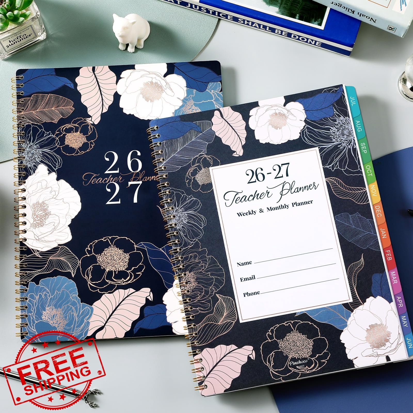Teacher Planner 2026-2027 Weekly Monthly Lesson Plan Book 11×8.3 Engraved Floral