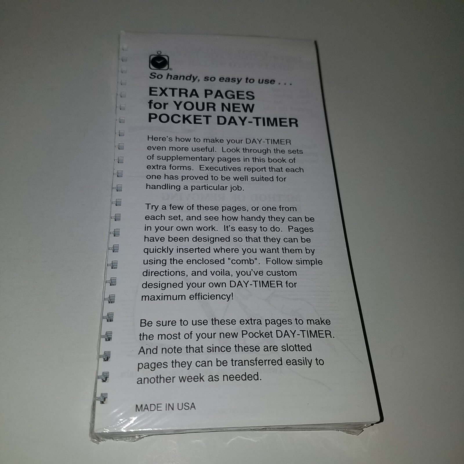 NOS Pocket Day-Timer Extra Pages Spiral 6.5″ x 3.5″ FACTORY SEALED