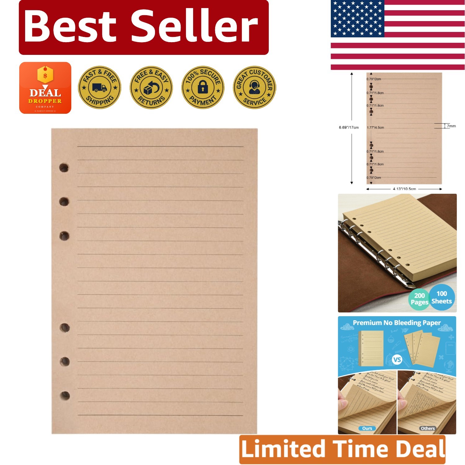 Refillable A6 Lined Paper for Journals – 200 Pages of Quality Craft Paper