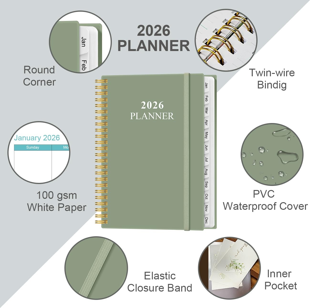 2024 Weekly Monthly Planner, January – December, 5″ x 8″ Flexible Cover