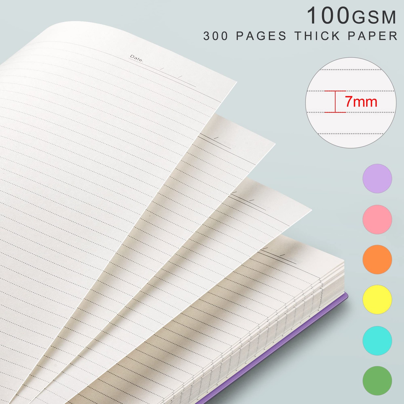 A5 Green Blank Book 300 Pages Thick Spiral Notebook Waterproof Cover