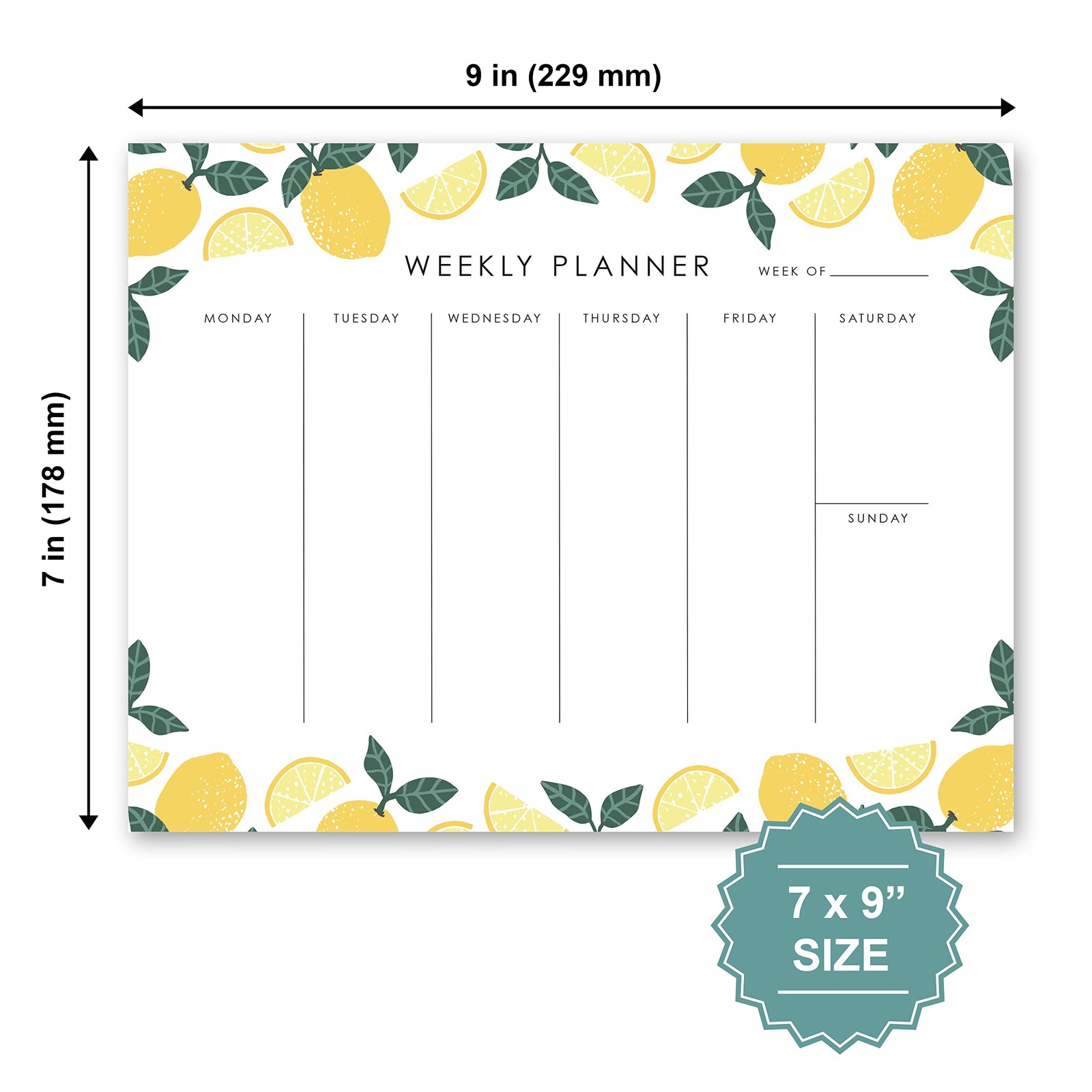 Weekly Planner Notepad – 9×7” inches, 52 tear off sheets 7 in. x 9 in., Lemon