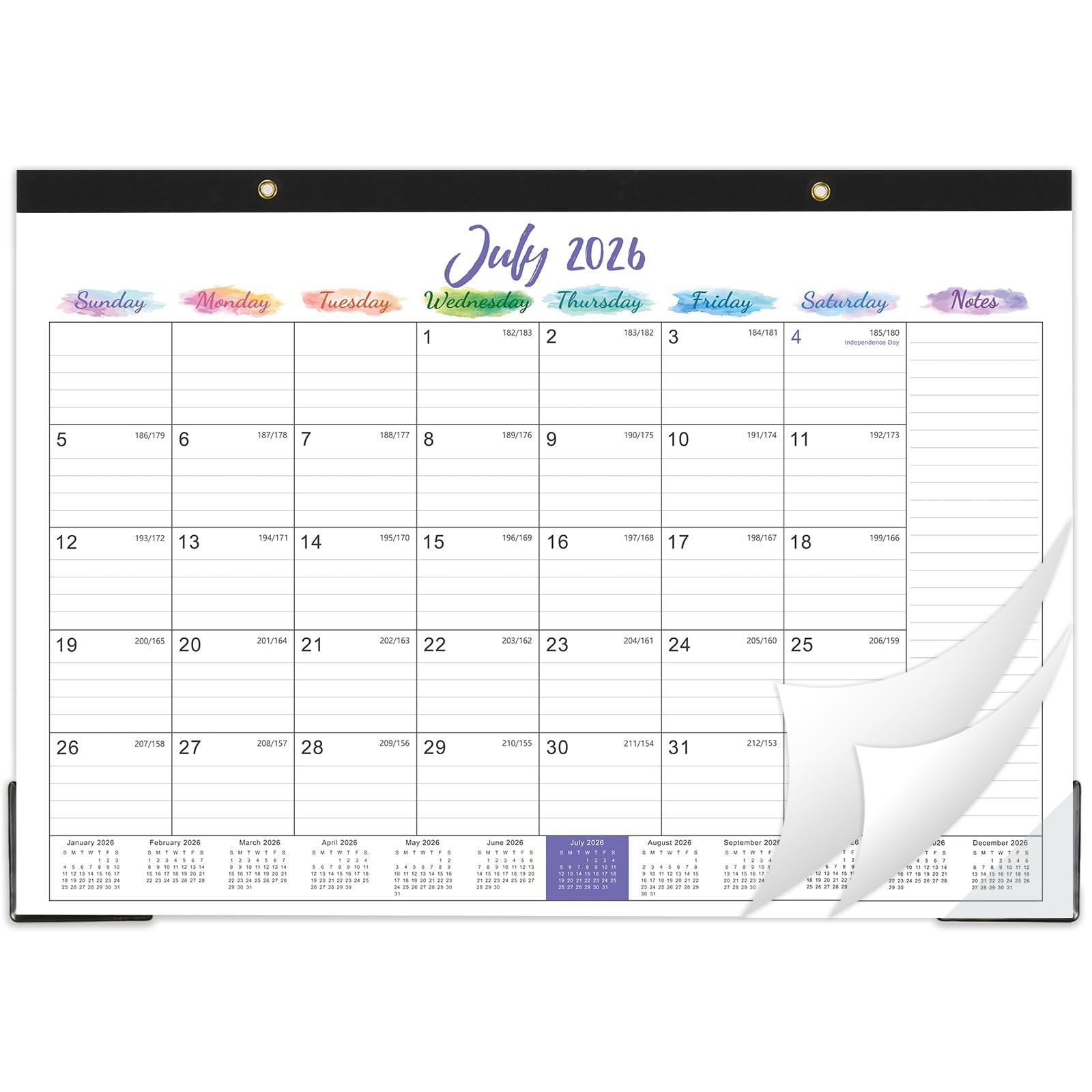 2026-2027 Desk Calendar – July 2026 – December 2027, 17″ x 12″, White