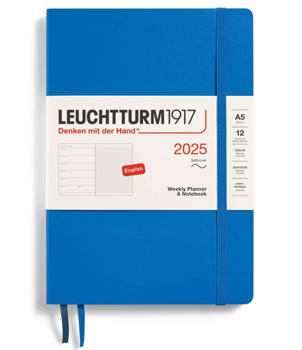 LEUCHTTURM1917 – Weekly Planner & Notebook 2025, Softcover, Medium A5, Sky Blue