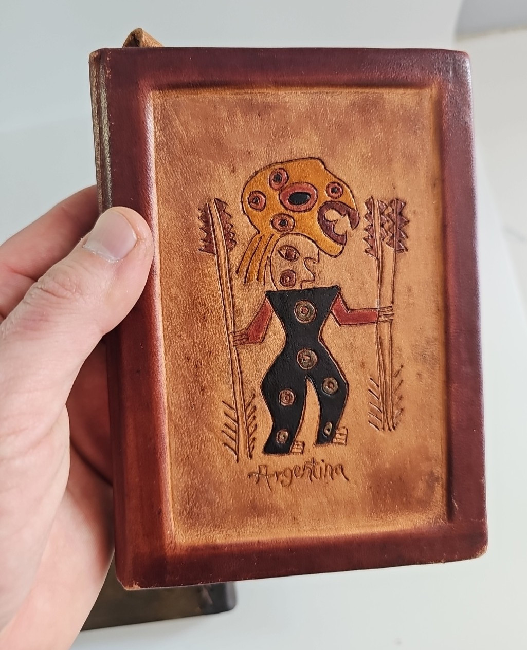 Lot of 2 Tooled Handmade Leather Blank Journals Brown Unlined (Almost Unused)