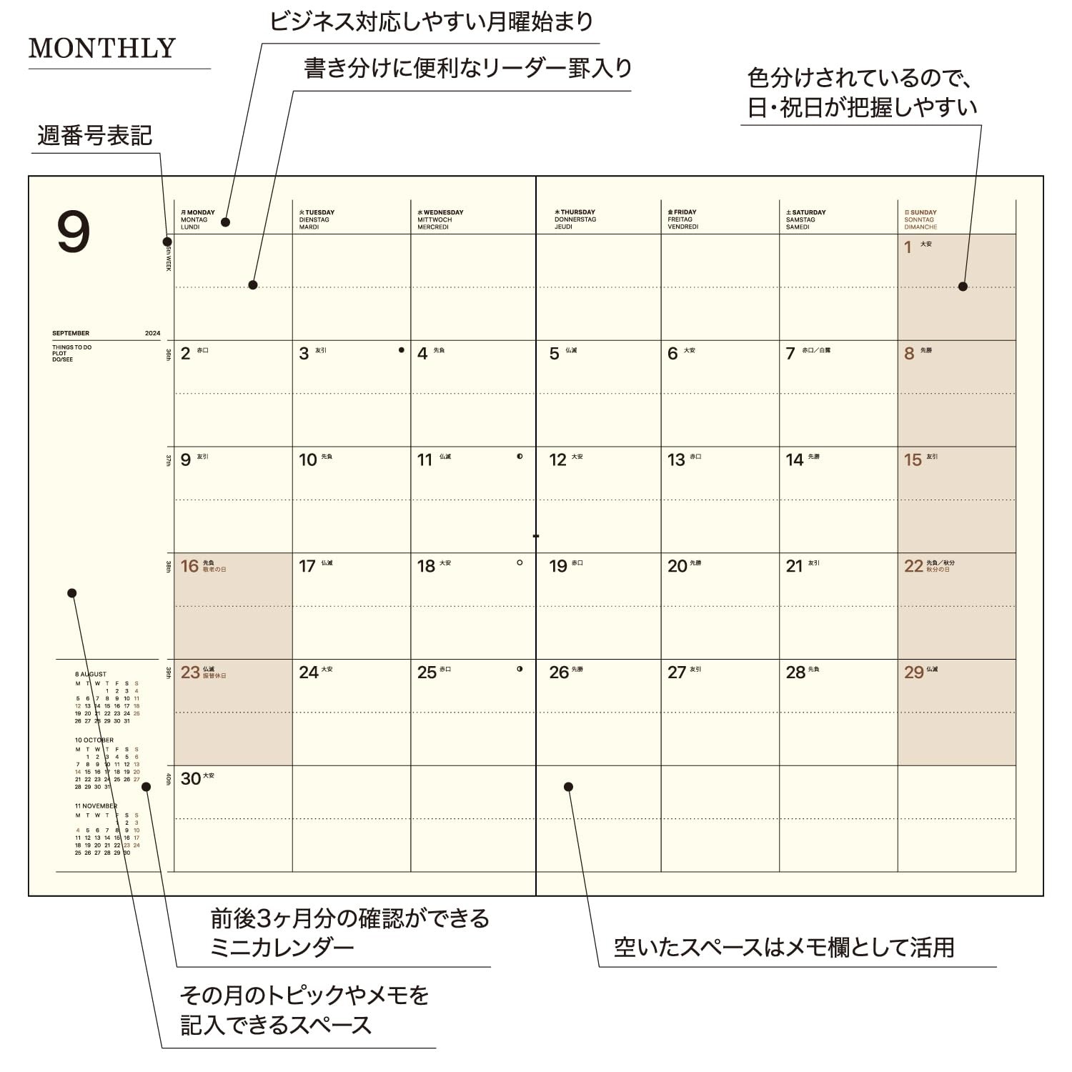 Laconic Planner 2025 A5 Monthly 2 Pockets Beige LAMS83-160BE