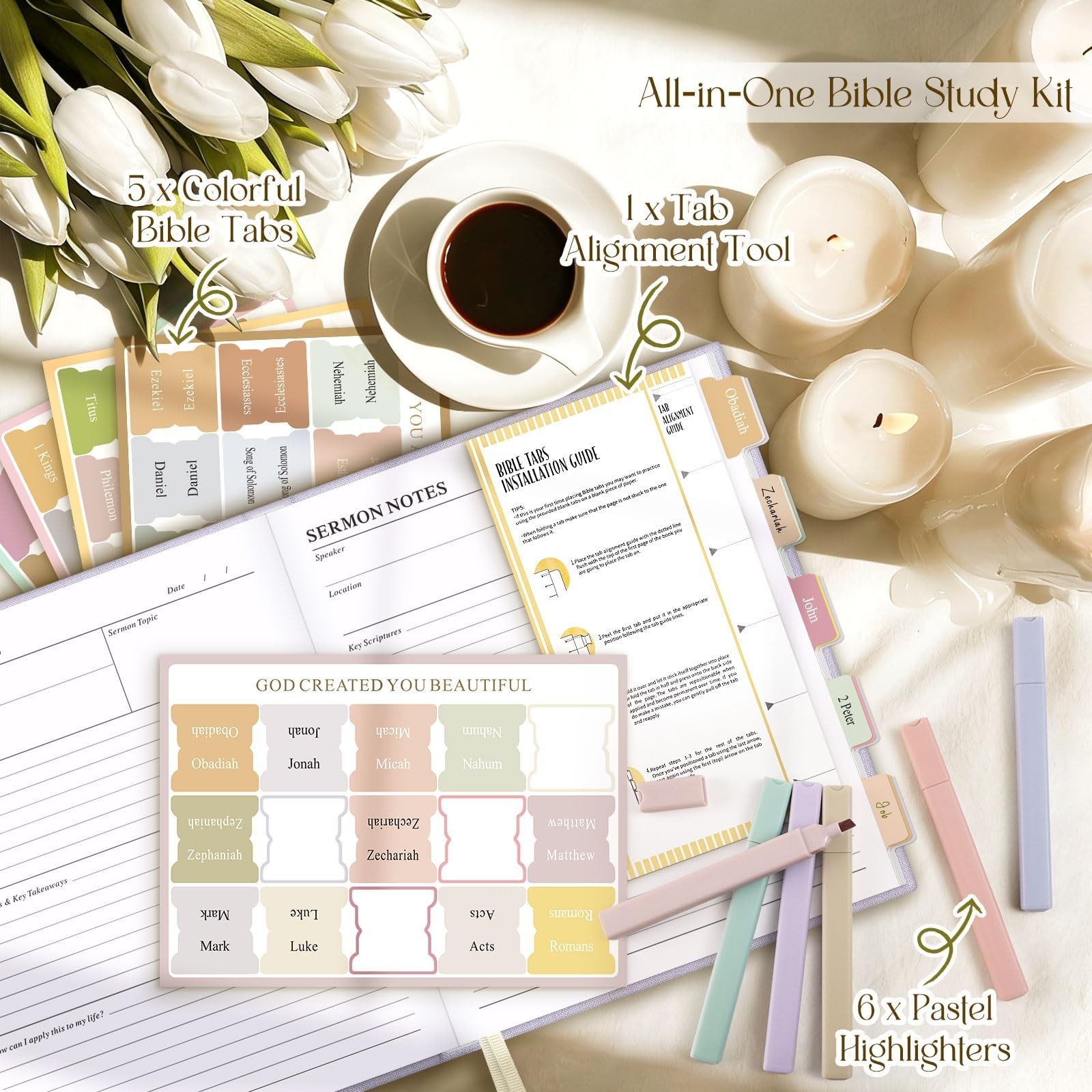 Lanpn Bible Study Guide Journals for Women with Tabs & Highlighters, Purple