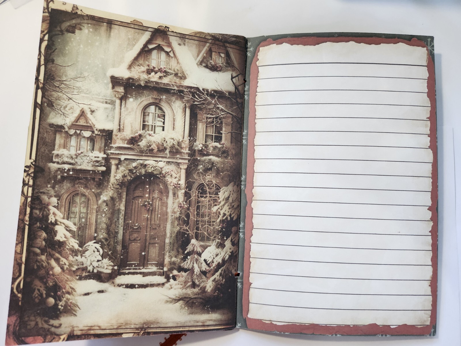 Junk Journal Blank BOOKLET “VICTORIAN WINTER” HANDMADE Christmas, LG 8.5″x5.5