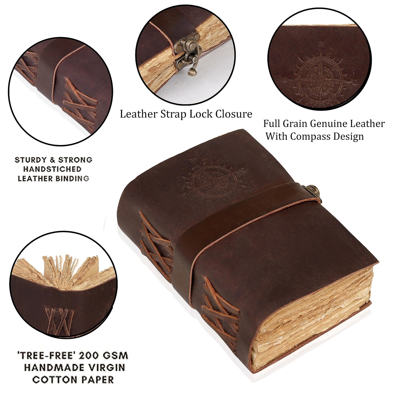 cuero Compass Vintage Leather Journal – Antique 11.5″X8.25, Brown
