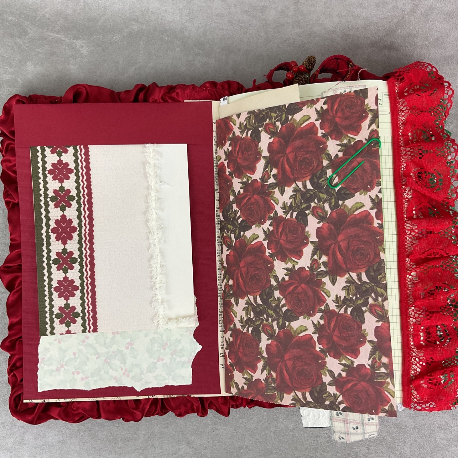 Handmade Christmas Junk Journal – 86 pages mixed media art book – quilted plaid
