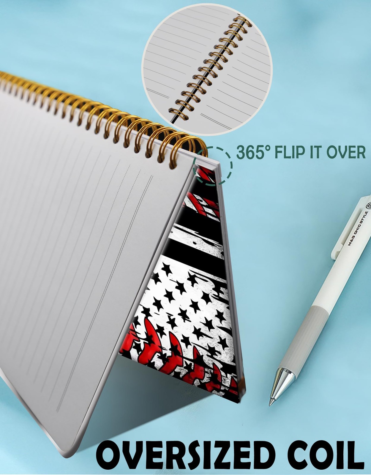 FVBAO Spiral Journal Notebook for Women,A5 College Baseball American Flag