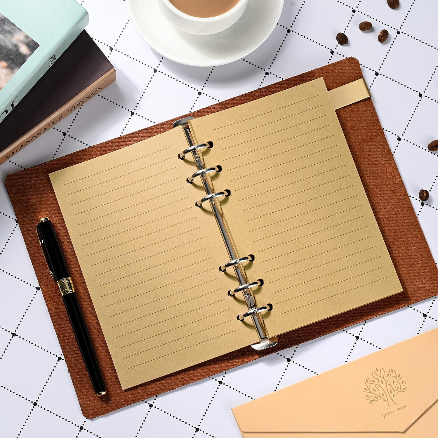 A6 Lined Vintage Refillable Paper, Retro A6 Binder Refills Paper for 6-Ring Bind