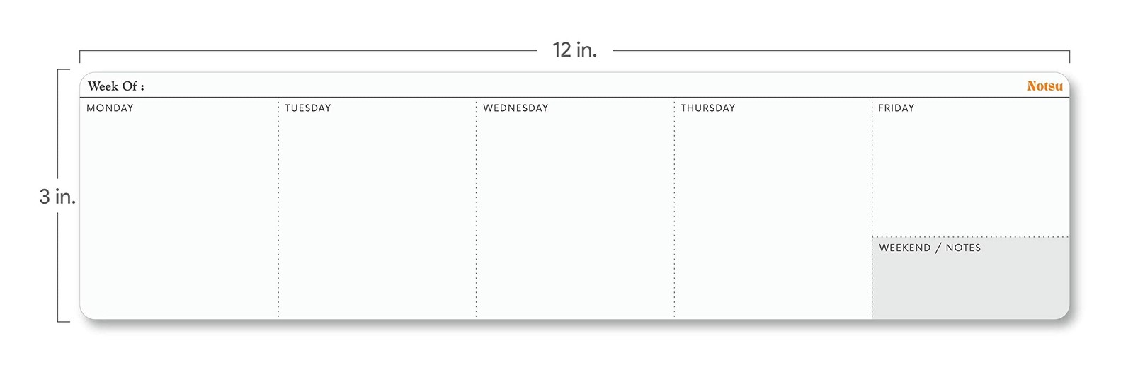 Notsu Weekly Keyboard Planner Notepad | Minimalist 12 x 3 inches, White