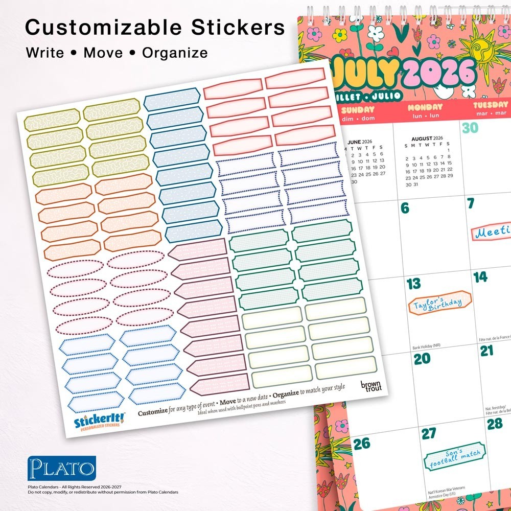 Good Vibes | 2027 12×12″ 18 Months Calendar | Stickers | Jul ’26-Dec ’27