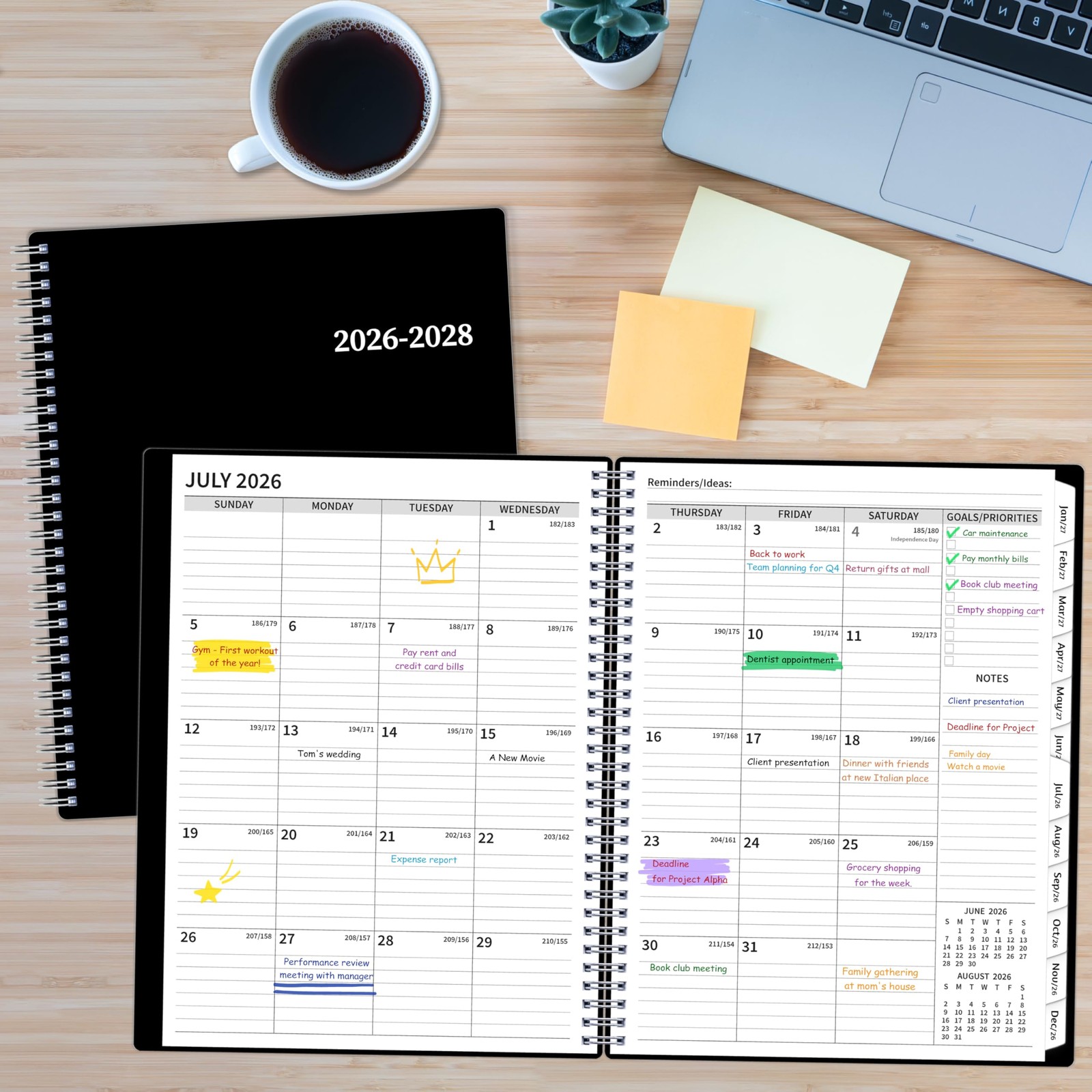 2026-2028 Monthly Planner, 2 Year Calendar 8.5 x 11 inches, Black