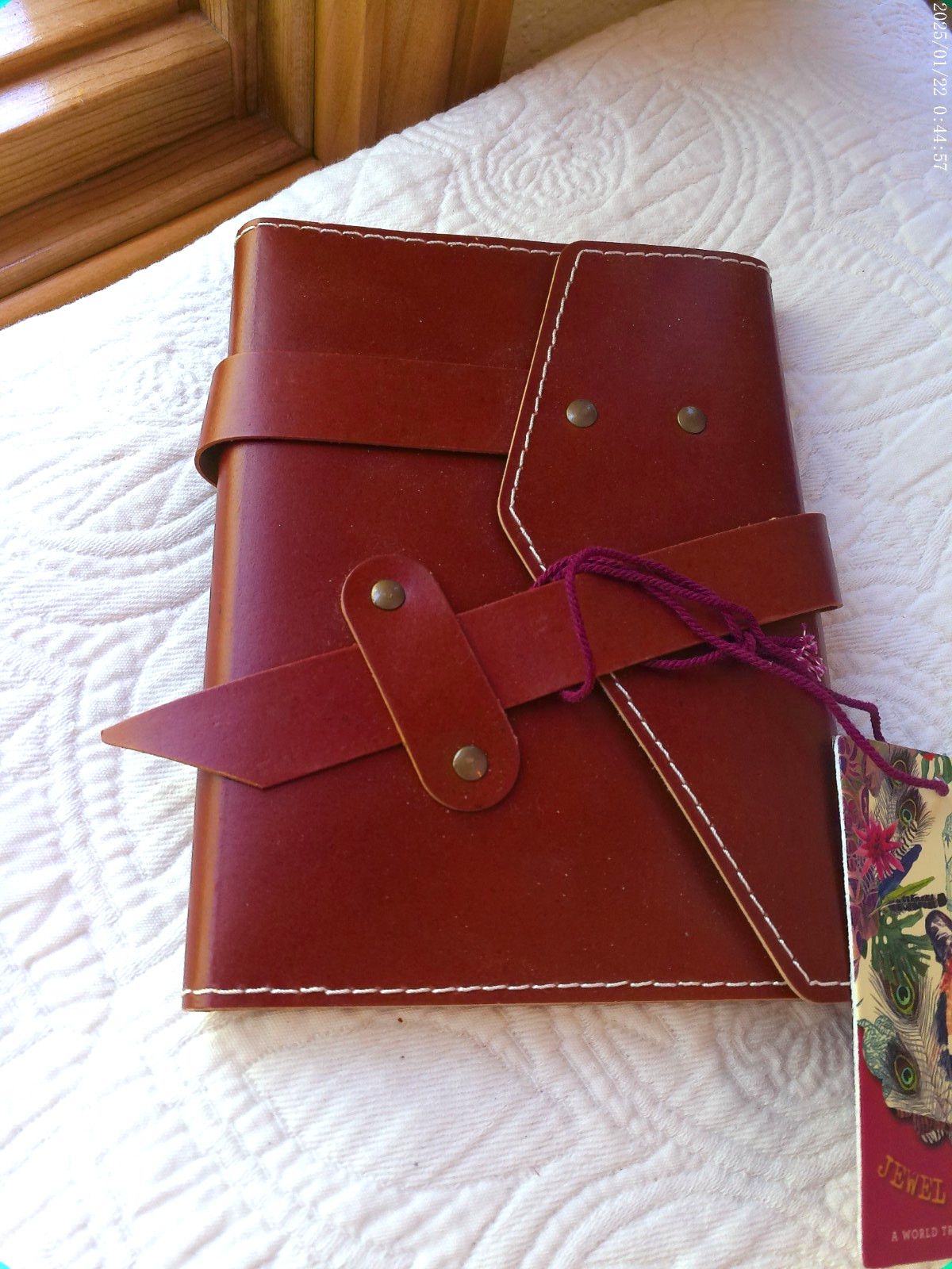 JEWEL OF MUMBAI HANDMADE BROWN LEATHER JOURNAL SATCHEL CLOSE 144 LINED PAGES
