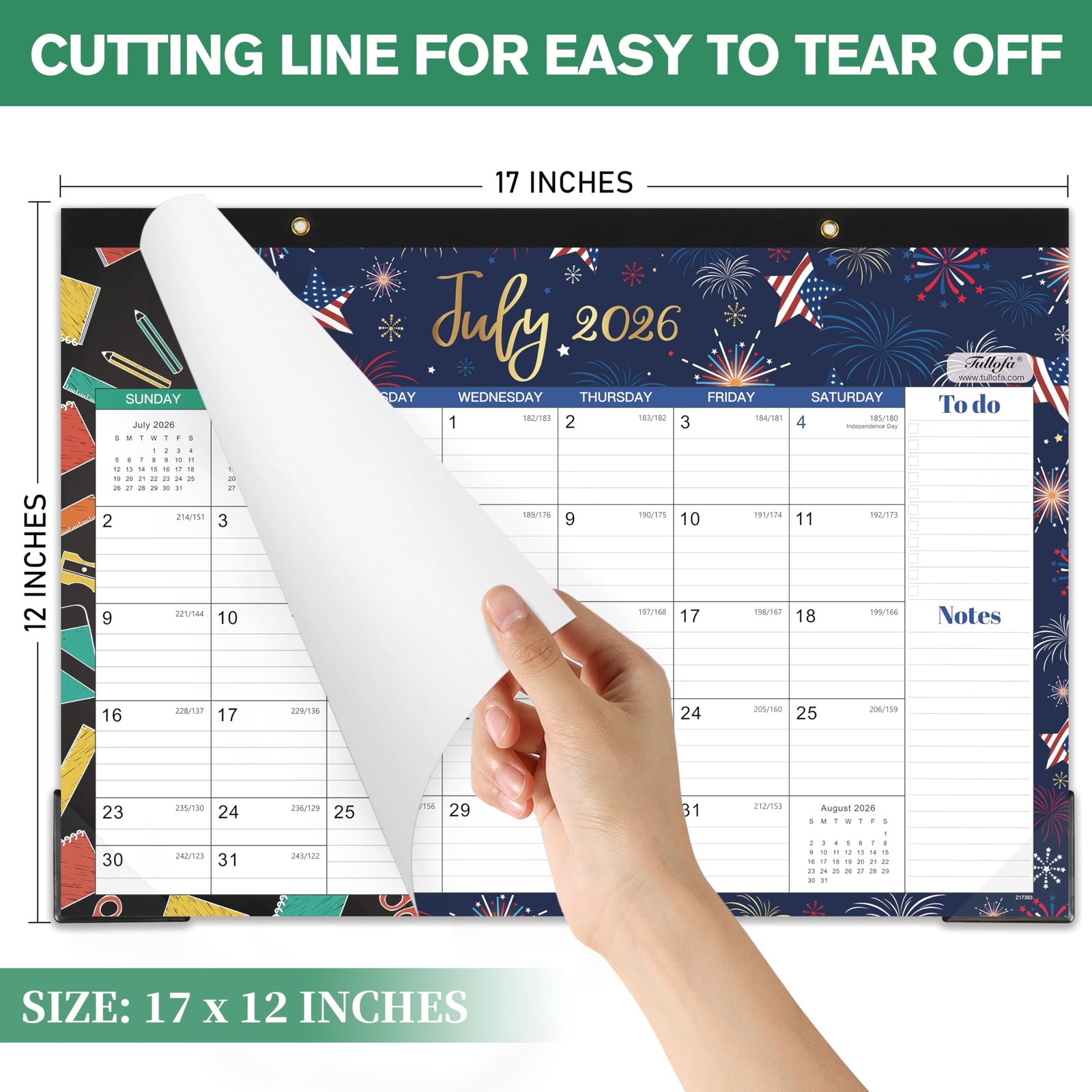 Desk Calendar 2026-2027 – July 2026 – December 2027, 17″ x 12″, Multicolored