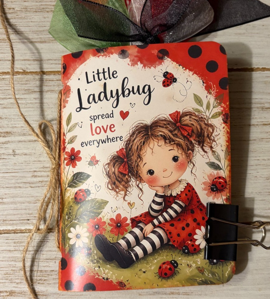 Junk Journal Handmade Booklet Book Vintage Storybook Ladybugs Pockets Ephemera