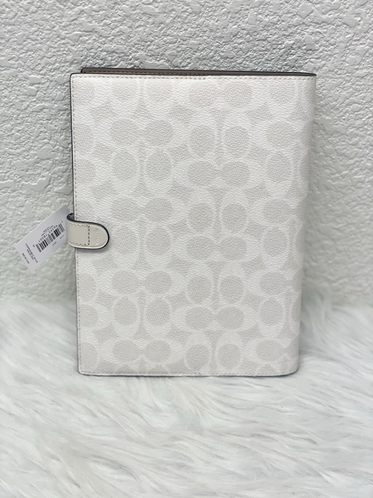 Coach Notebook in Signature Canvas Print Silver/White chalk Leather NWT CZ198