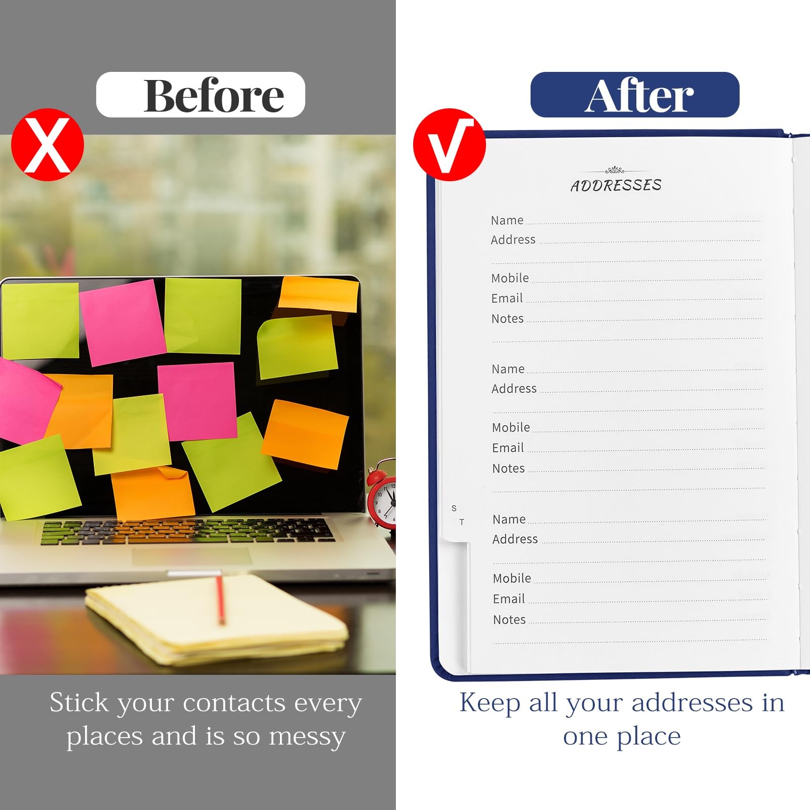 JUBTIC Address book with Alphabetical Tabs, Medium (5.2 x7.7 Inch), Navy Blue