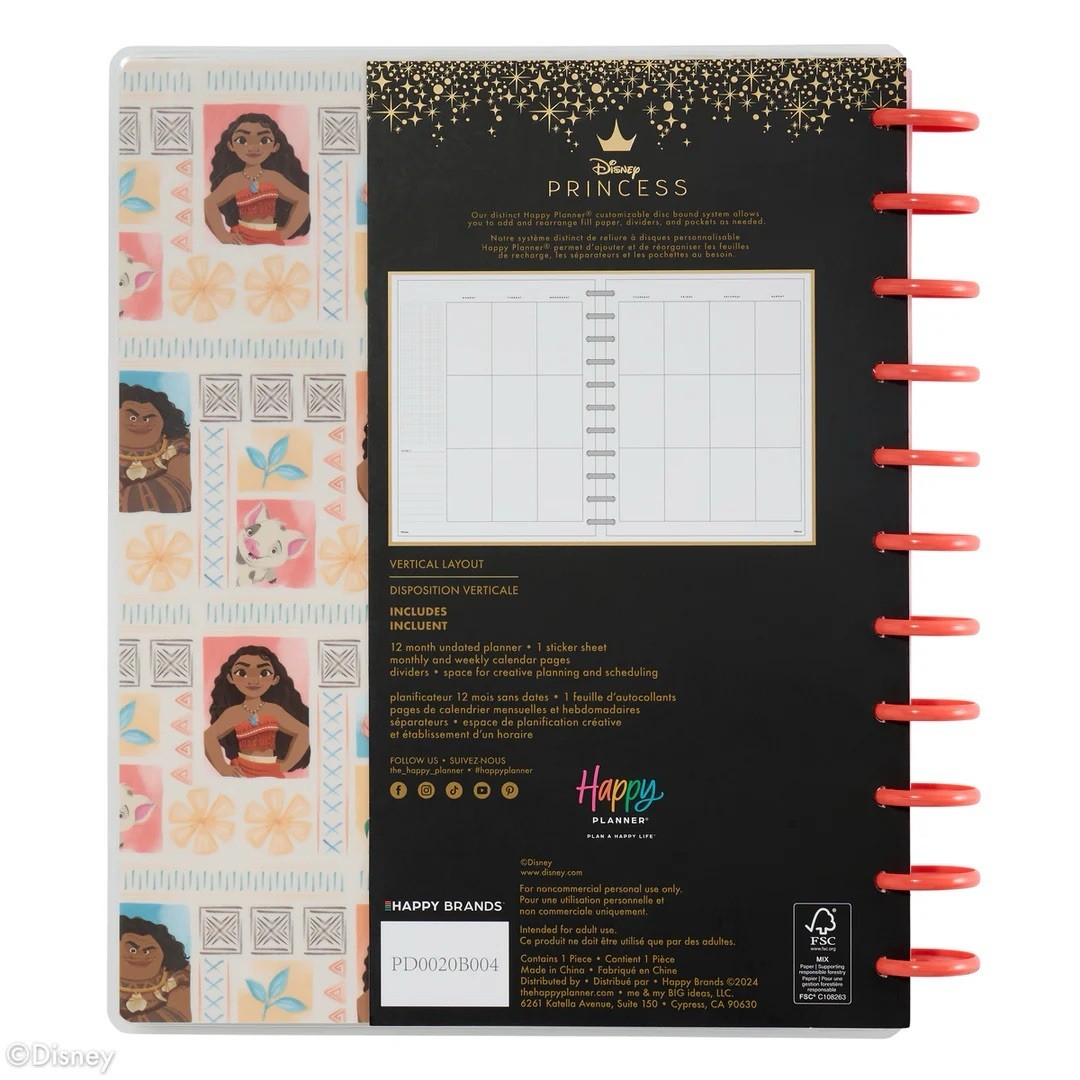 Undated Disney Moana Planner Size BIG VERTICAL LAYOUT – 12 MONTHS