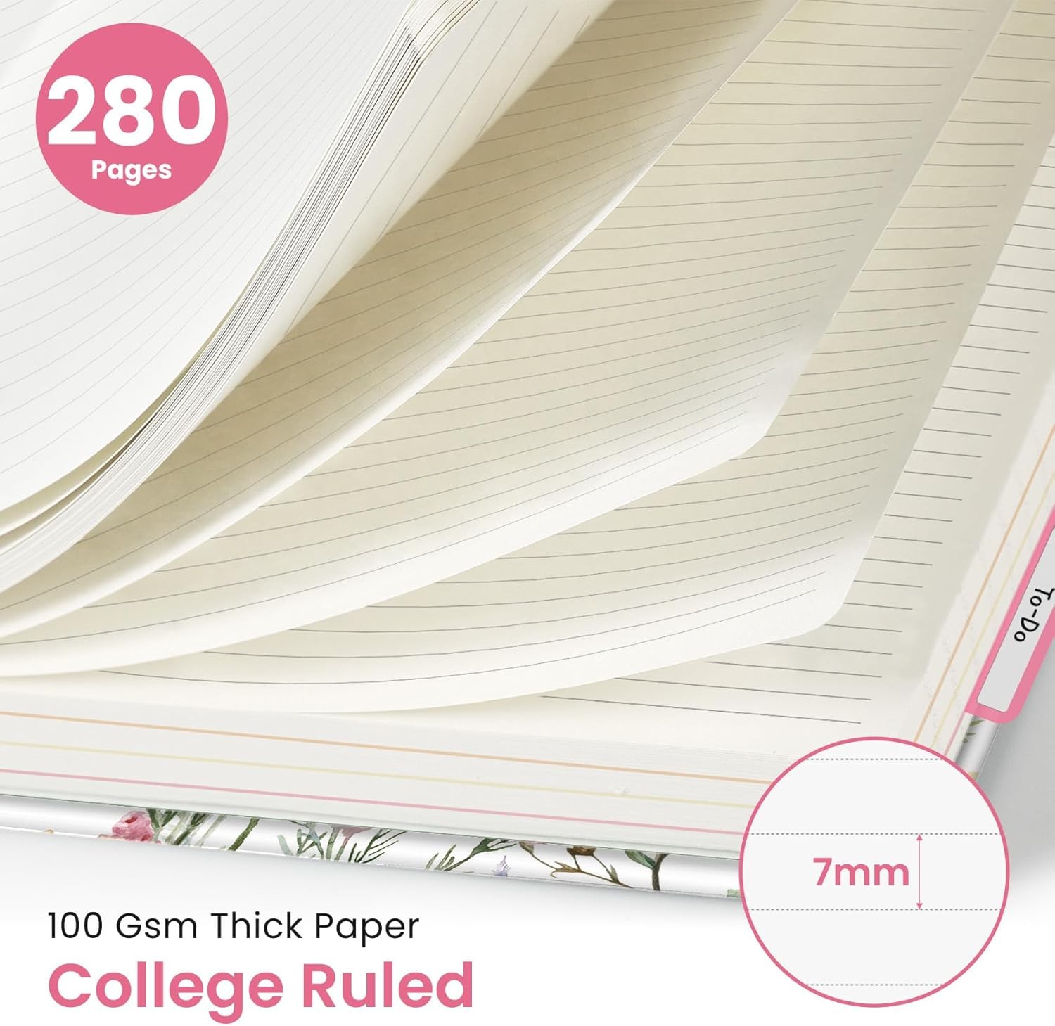 Large 8.5×11 5 Subject Spiral Notebook, College Ruled 280 Pages, Pretty