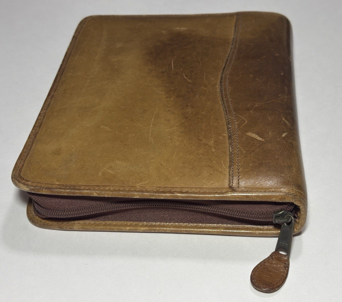Day Timer Planner Organizer Vtg Brown Leather Folio 7 Ring Binder Notebook