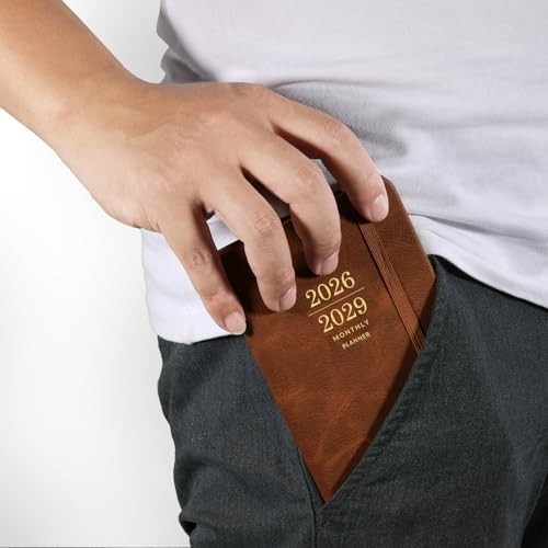 3-Year Monthly Pocket Planner 2026-2029, Faux Leather, 3.8″x6.3″, Pen Holder, 2