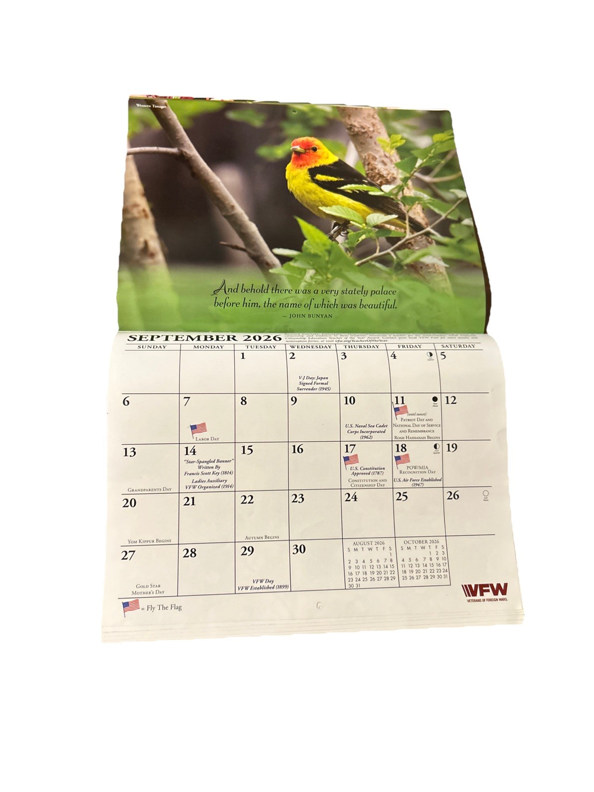 VFW Veterans of Foreign Wars Birds Nature Flowers 12 Month 2026 Wall Calendar
