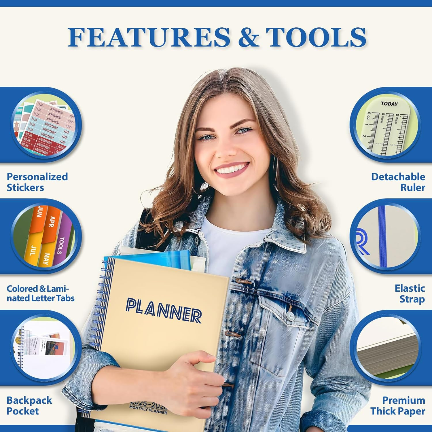 Planner 2025-2026，Large 19 Months Daily Monthly Yearly Academic Calendar Jun….