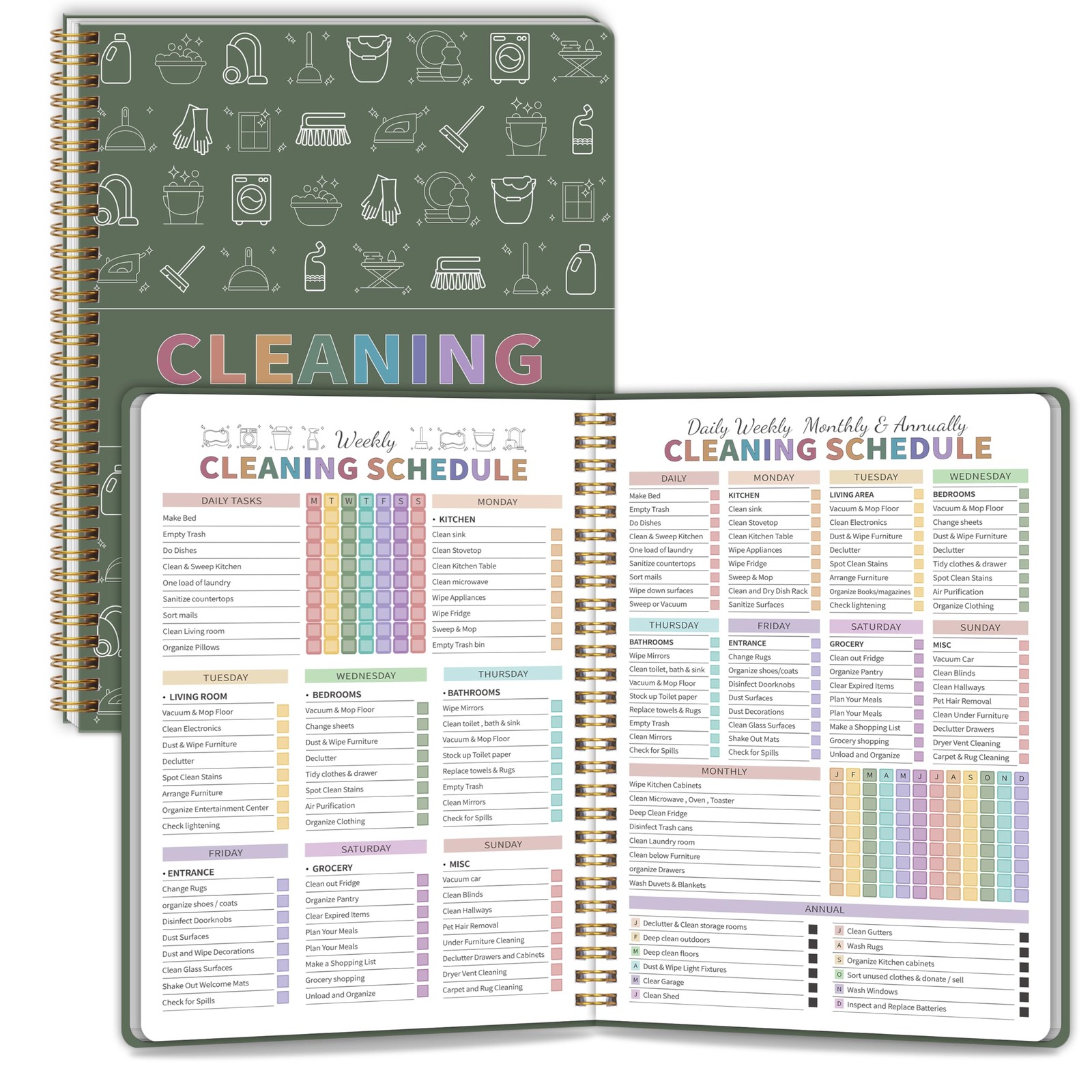 ADHD Cleaning Planner for Adults Women, 8.5 X 11 inches, Green