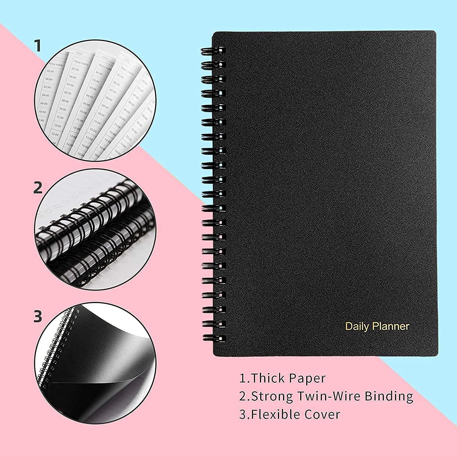 Daily Planner Undated, To Do List Notebook with Hourly Schedule, Time Management